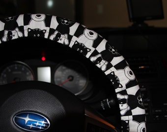 SALE) Steering wheel cover- Pets lovers Black and white wheel cover- Cats and Dogs wheel cover - Car accessories.