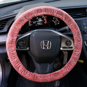 Rust Fall Color with White Flowers Pattern Steering Wheel Cover - Car Accessories - Holiday Gift - Gift Under 20 - Car Warming Gift - Floral