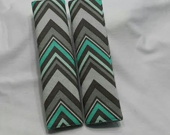 Mint and Gray Chevron Seat belts cover- Women's gift .