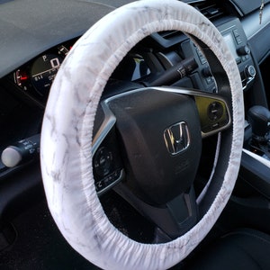 White with Gray Marbling Pattern Steering Wheel Cover - Car Accessories - Holiday Gift - Car Warming Gift - Gift Under 20 - Unisex