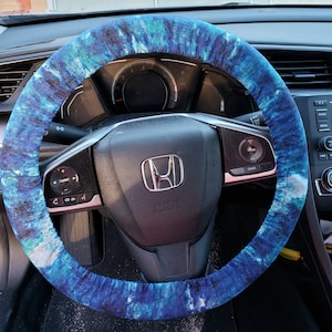 Dark with Light Blue Watercolor Like Fabric Pattern Steering Wheel Cover - Car Accessories - Holiday Gift - Gift Under 20
