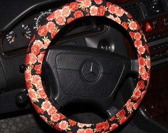SALE) Black and Red Roses  Steering Wheel Cover / Grey and Pink Roses /  Women's wheel cover / Hostess gift idea/ Holidays .
