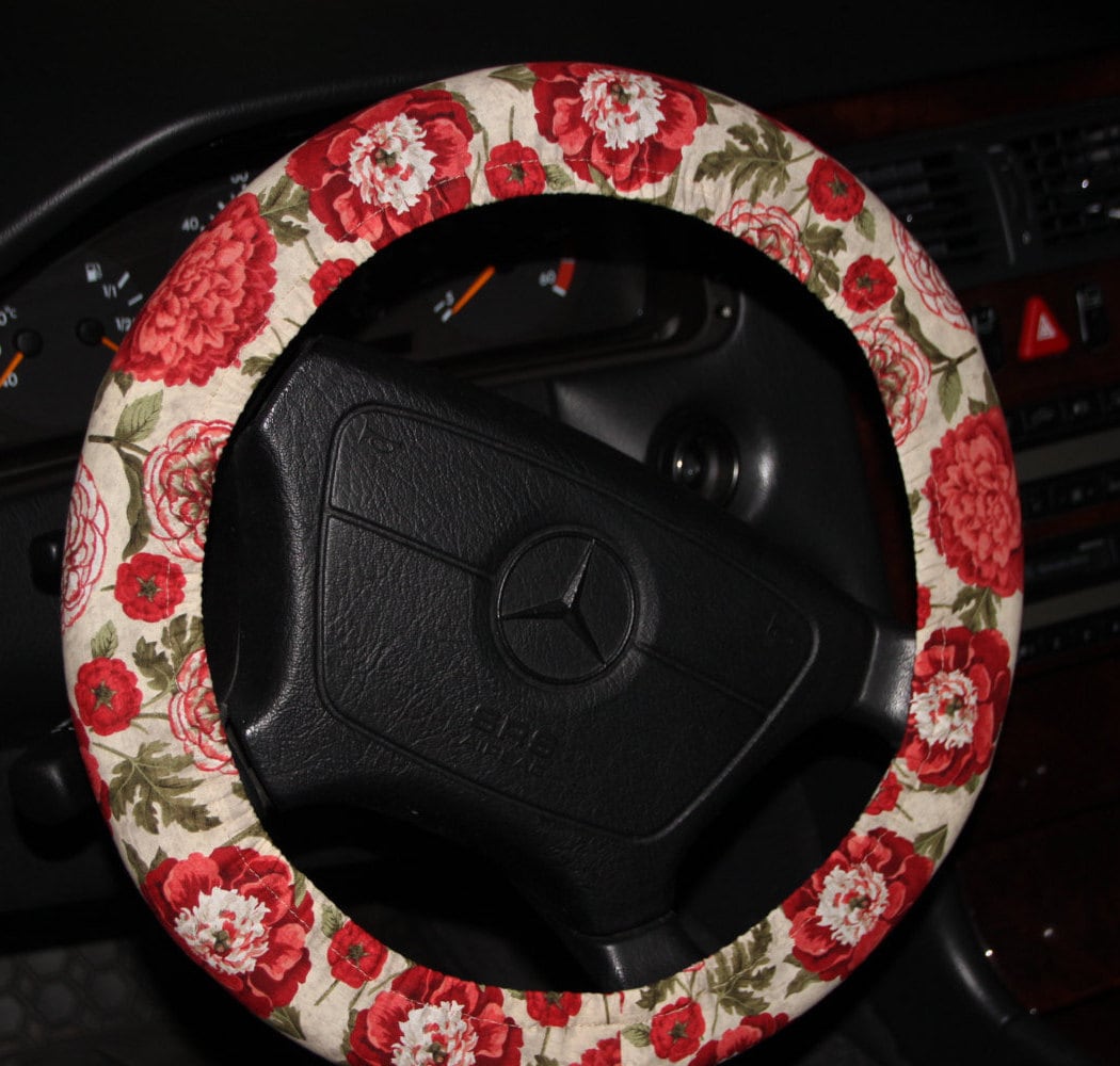 Floral Steering wheel cover White with red flowers wheel Etsy