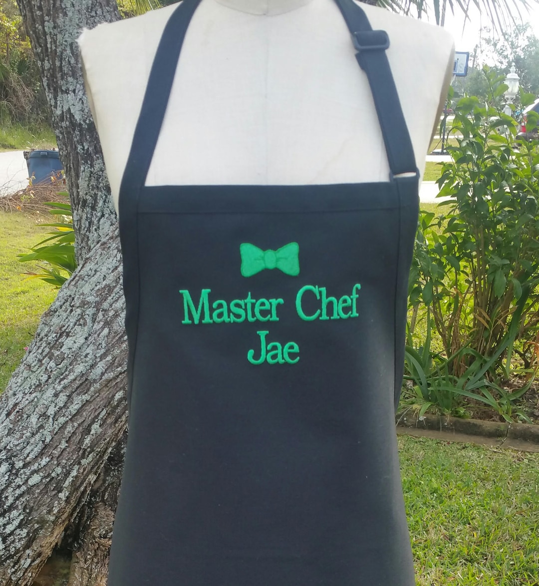 Master Chef Personalized Apron / Black Apron With Green Embroidery