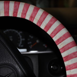 SALE) Pink and Beige Steering Wheel Cover . Automobile decoration  Wheel cover .Pink and beige Strips .