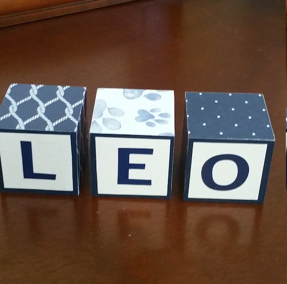 Navy And White Wooden Blocks Baby Boy Name Leo Nursery Decoration Accessories Shower Gift For Each One