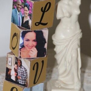 Engagement Wooden Blocks - Vintage Blocks - Personalized -Pictures -Name .