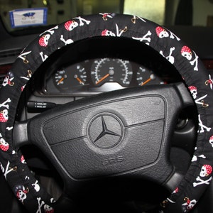 The Pirates Skulls Steering wheel cover - Black White and red wheel cover - Unisex wheel cover - Hostess gift idea .
