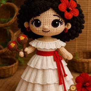 Patrón de ganchillo Bomba Bella en PDF / Muñeca amigurumi de arte popular puertorriqueño / 2.ª edición / Descarga instantánea / Regalo de herencia hispana