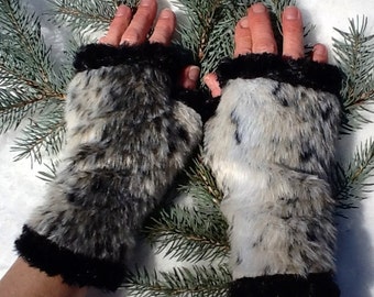 Fox Fingerless Faux Fur Mittens, polar mitts
