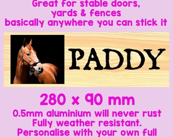 Personalised Black Horse Name Metal Aluminium Sign Plaque Stable Door 197x141mm