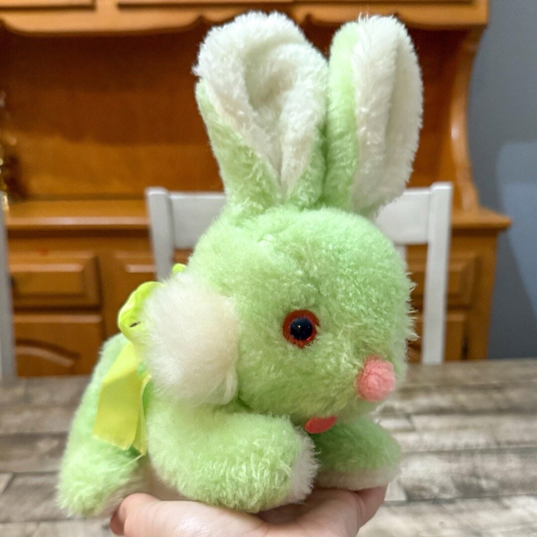 Vintage Green Bunny Plush Animal Toys Plus Easter Rabbit Green Bow 8 ...