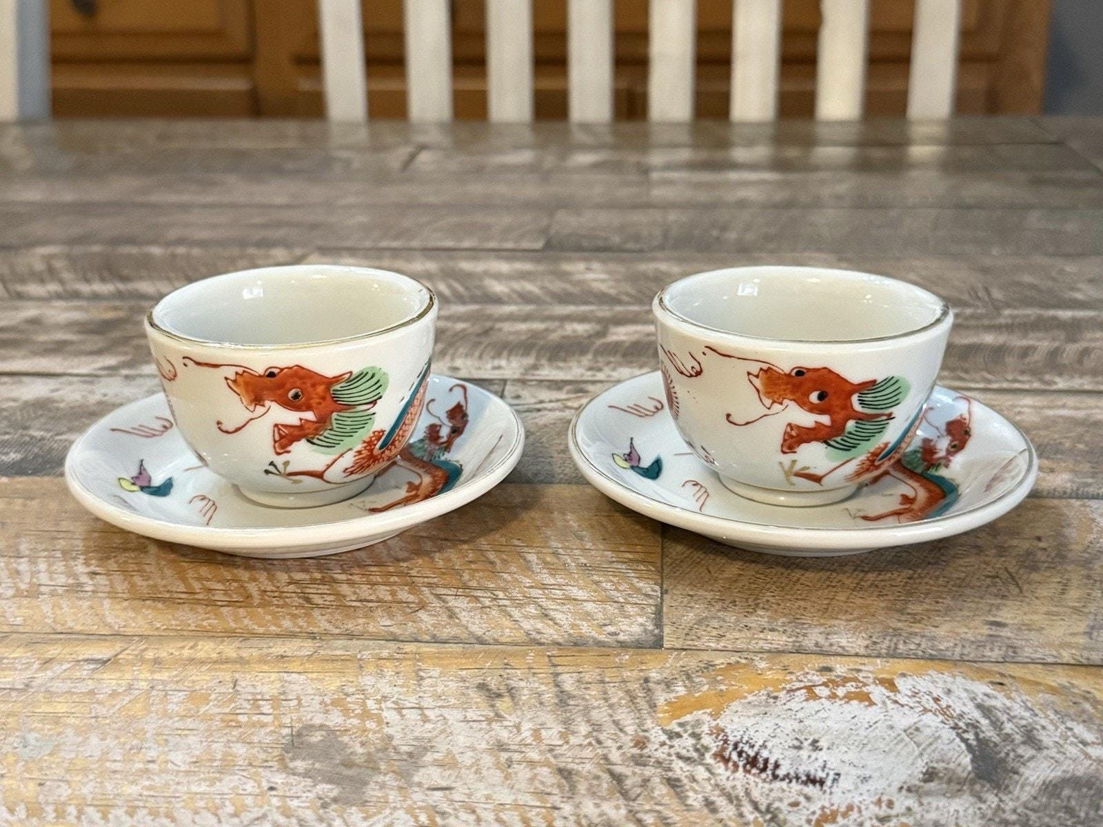 青いドラゴンと桜の花の陶器カップ Saki Dragon Cups - Etsy