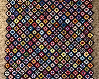 Handgemaakte oma vierkante deken gehaakt Afghaans plaid 62 x 63"