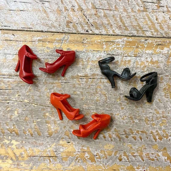 Fashion Doll Rubber Shoes Red Black Strappy Heels Dress