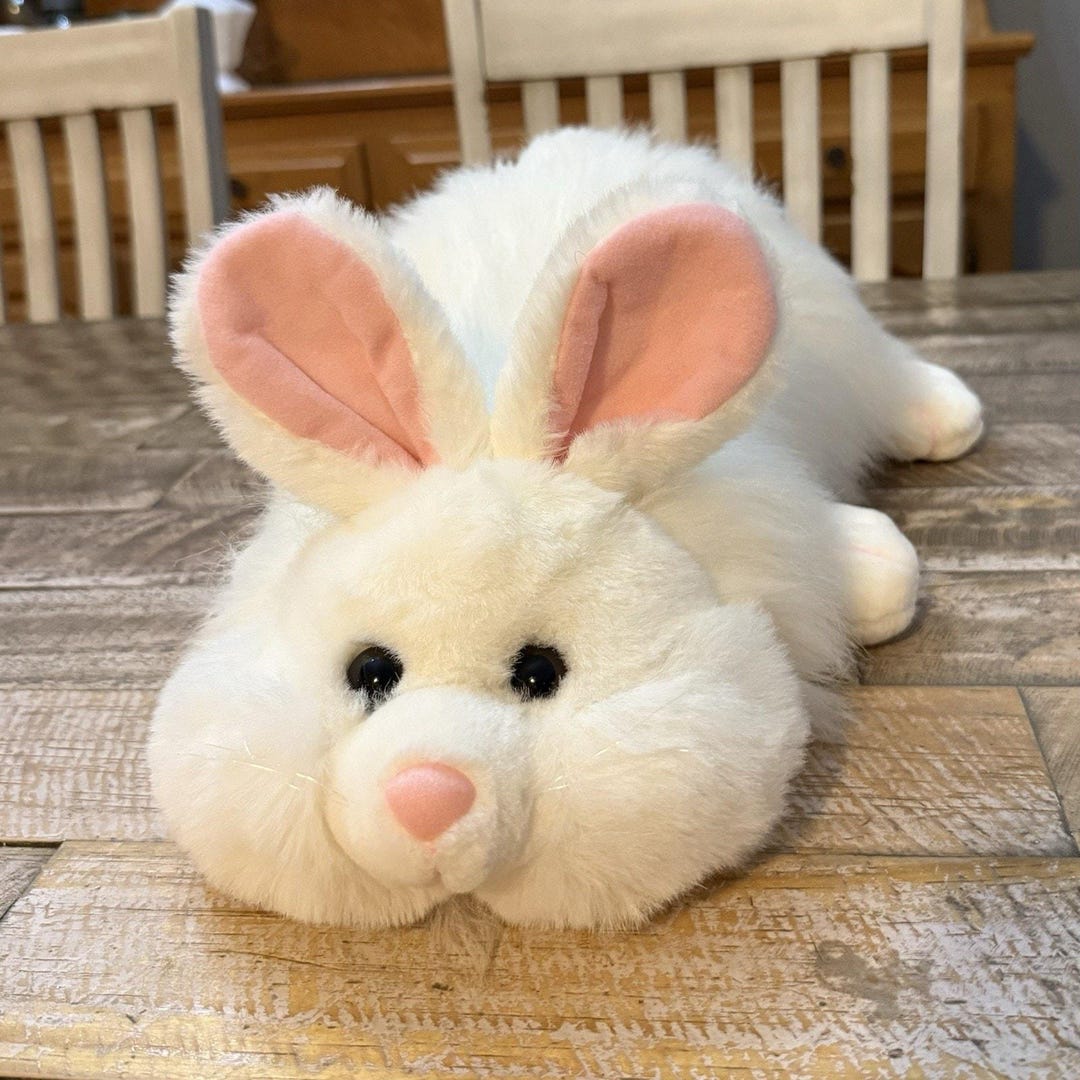 Tranes Rabbit 1989 Trans World White Bunny Plush Rabbit Long Hair Soft Pillow Vintage ...