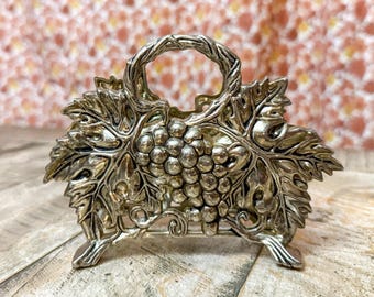 Vintage Godinger Utensil Holder Grape Leaves Silver Plated Knife Rest Stand