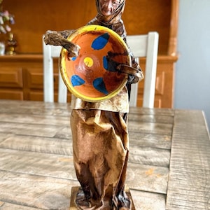 Vintage Mexican Folk Art Paper Mache Old Woman Figurine Handmade Mexico 12”