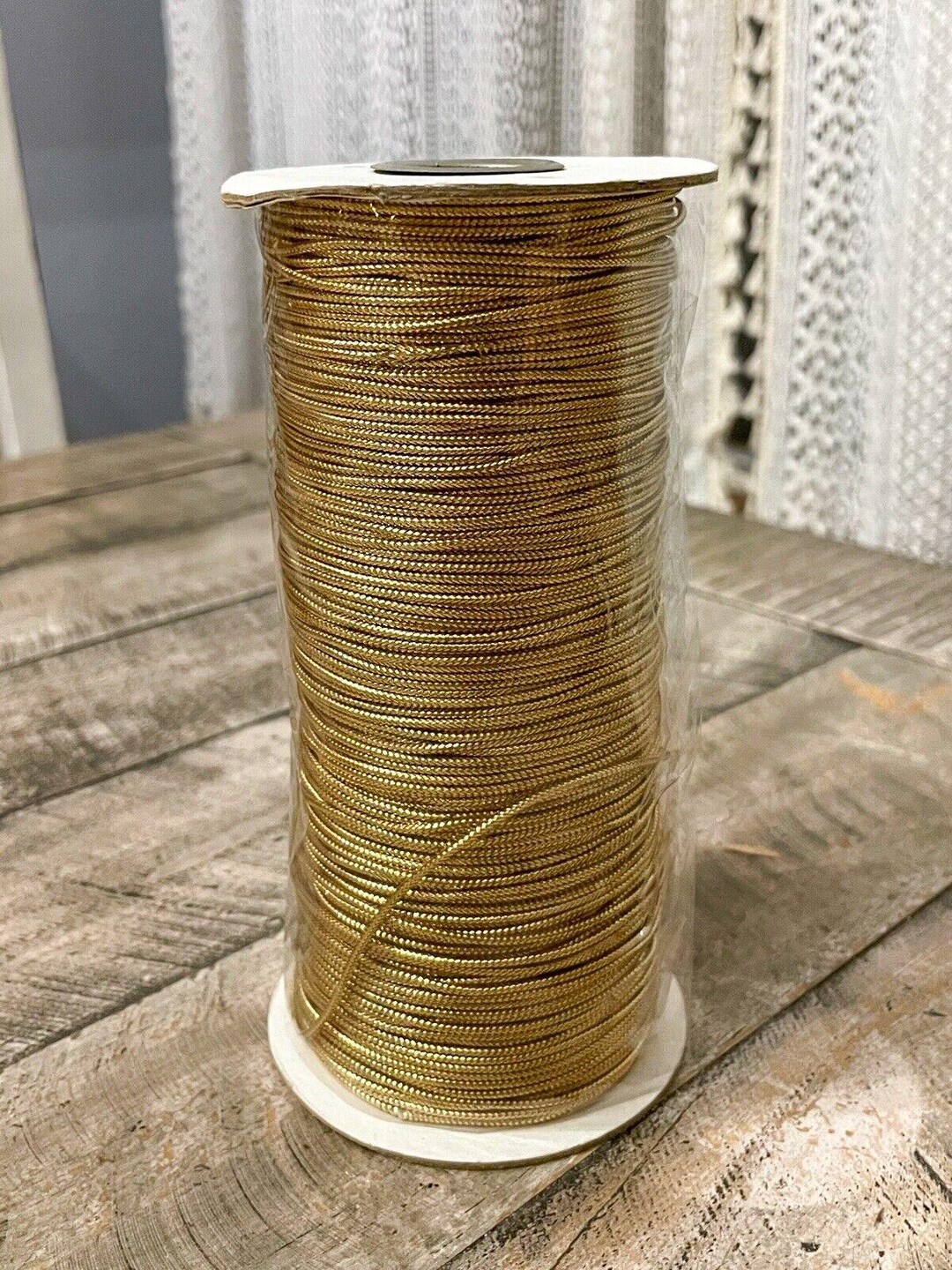 Gold Tinsel Cord Spool - 100 Yards Of 1/16 Inch Metallic Gift Wrap String