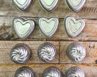 Vintage Tart Tins Lot Of 12 Hearts & Fluted Swirl Jello Molds Baking Aluminum
