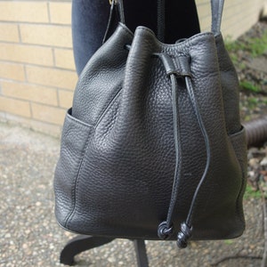Original Coach Black Thick Pebbled Leather Drawstring Bag With