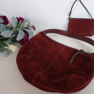 Rare Coach Wine Burgundy Suede Soft Hobo Shoulder Bag 9222 With 