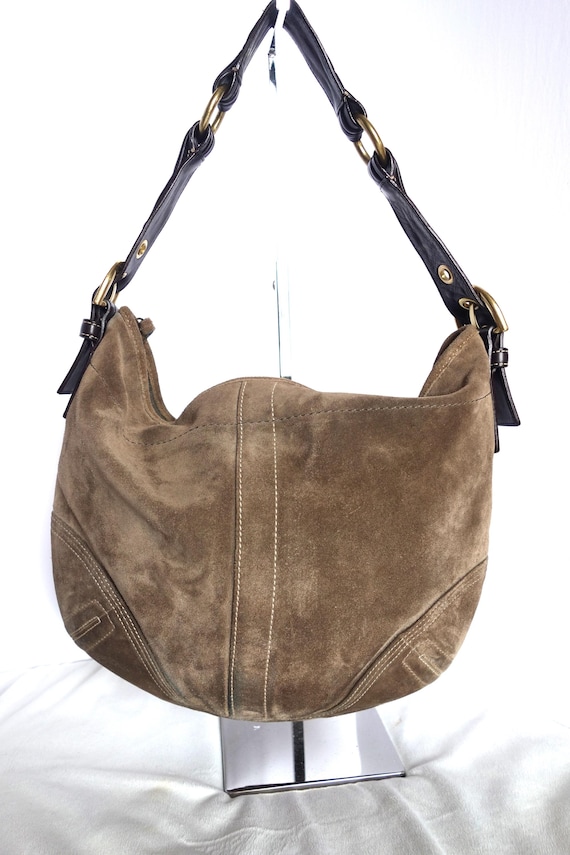 Vintage COACH SOHO Tan Suede With Brown Leather and Brass Vintage COACH SOHO Tan Suede With Brown Leather and Brass