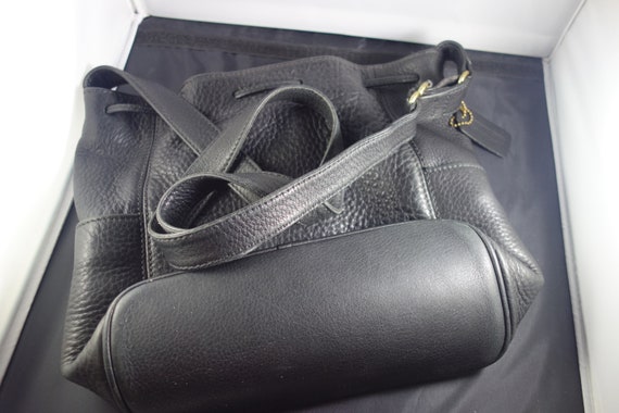 Original Coach Black thick pebbled leather drawstring bag with outside snap pockets brass hardware 4926 United States