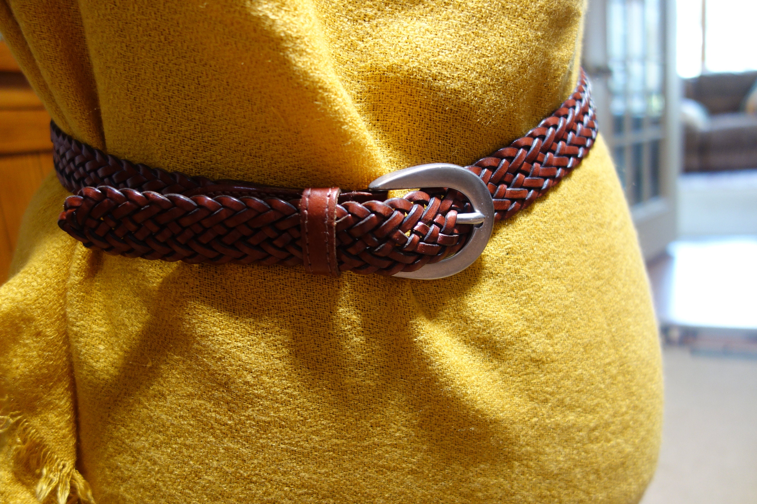Coach Braided Leather Belt With Horseshoe Buckle & Crossbody 
