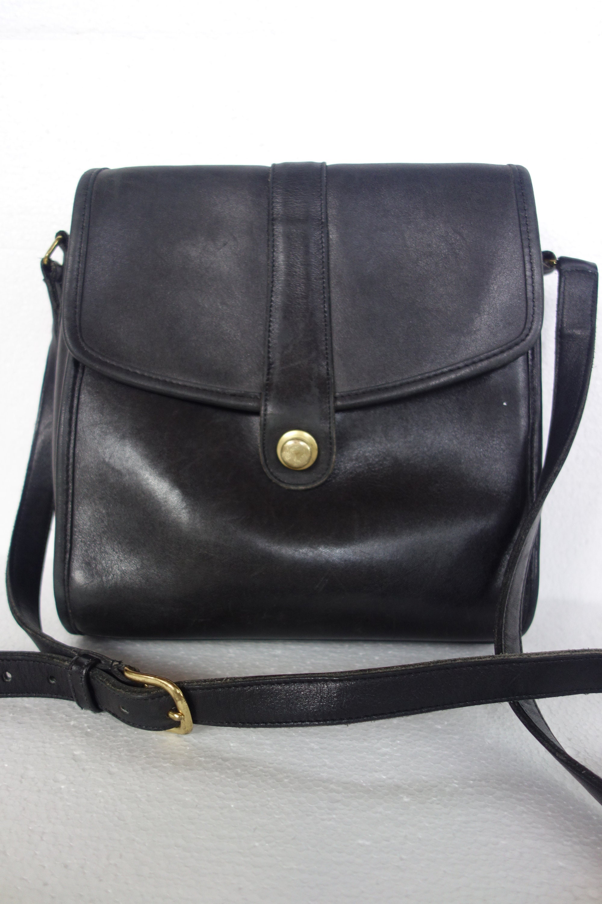 Vintage COACH Roll Bag Spectator Black Heavy Leather Brass - Etsy