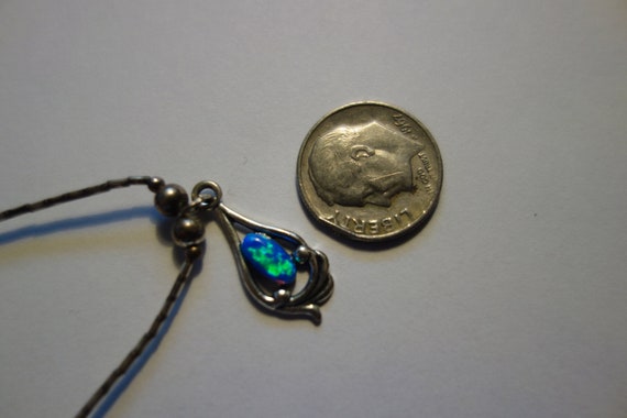 Vintage sterling WMco lab created opal pendant on… - image 3