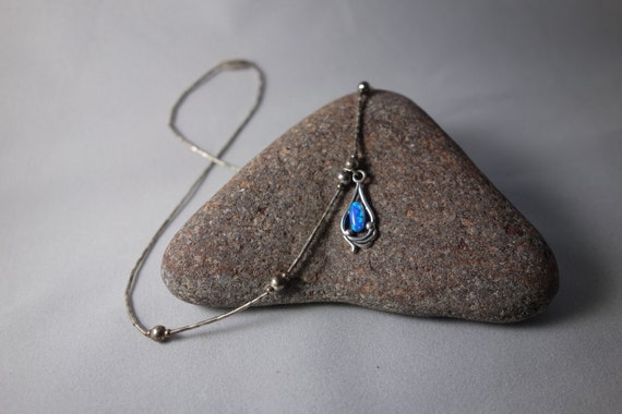 Vintage sterling WMco lab created opal pendant on… - image 2