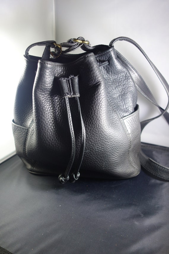 Original Coach Black thick pebbled leather drawstr