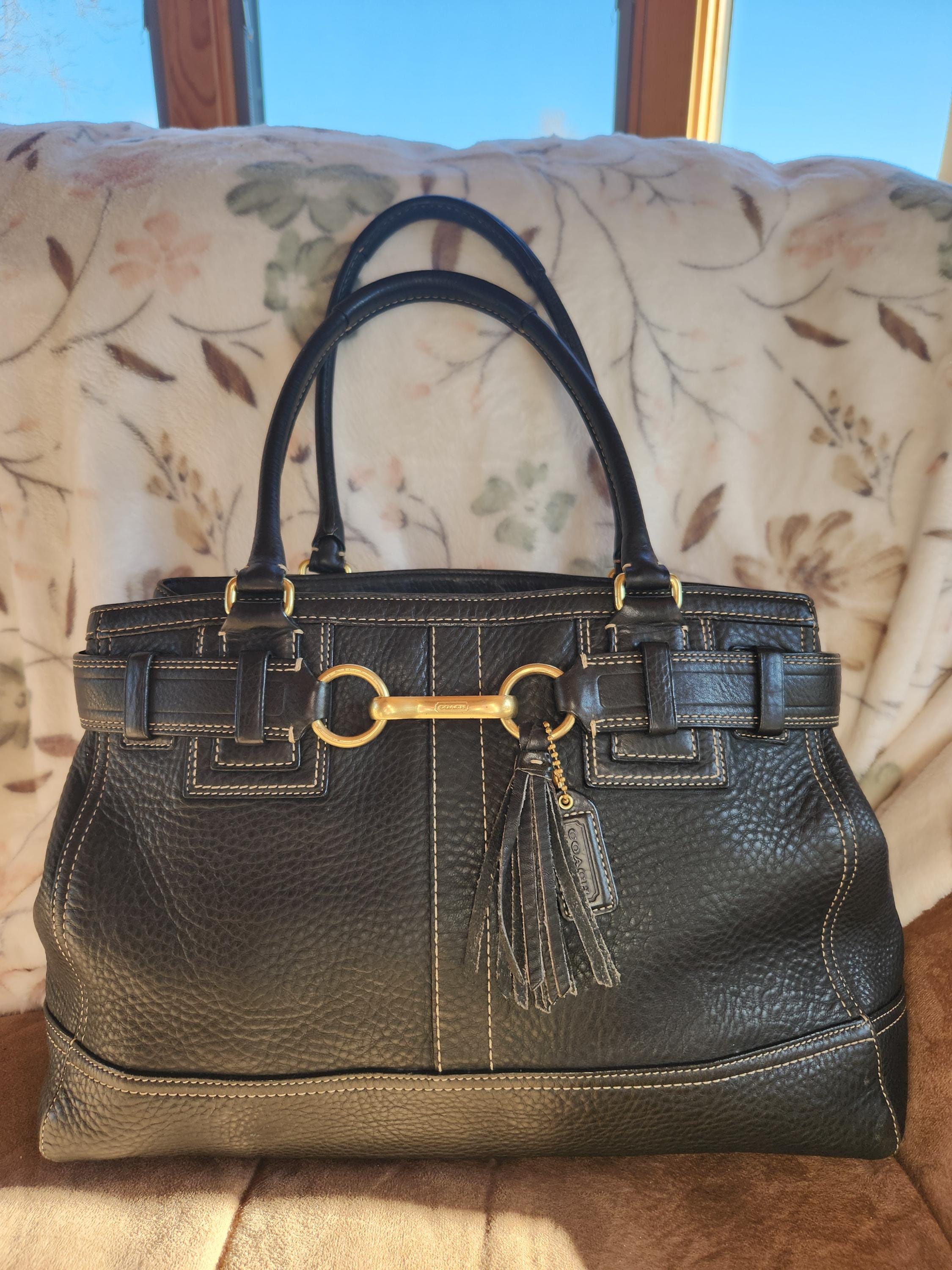 Coach Hampton Black Thick Pebble Leather Zip Close Satchel 10213 