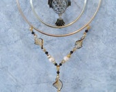 Crystal beaded sun catcher, unique - Owl / Black and Gold. Inspired by a vintage pendant. Garden art, patio or window decoration.