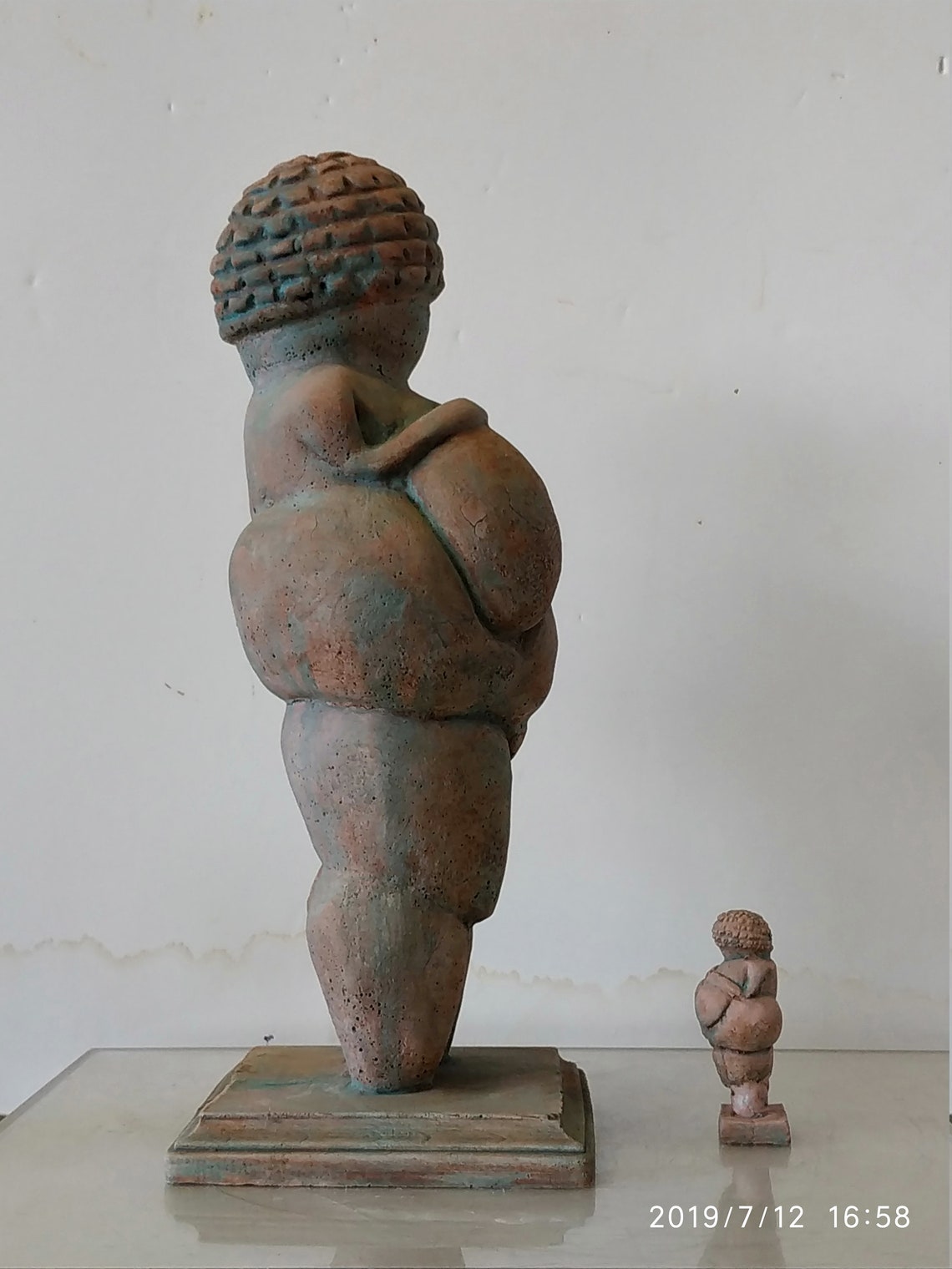 Very Large Venus of Willendorf Statue and Small One by Artist THL ,13x4