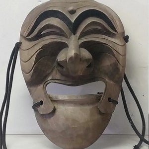 Vintage Old  Korean Hahoetal Wood Mask,9&quot;x5.5&quot;,Collectors