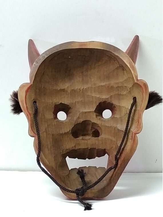 正式的 ヴィンテージ レア 10 悪魔マスク 木製 鬼 能 工芸品