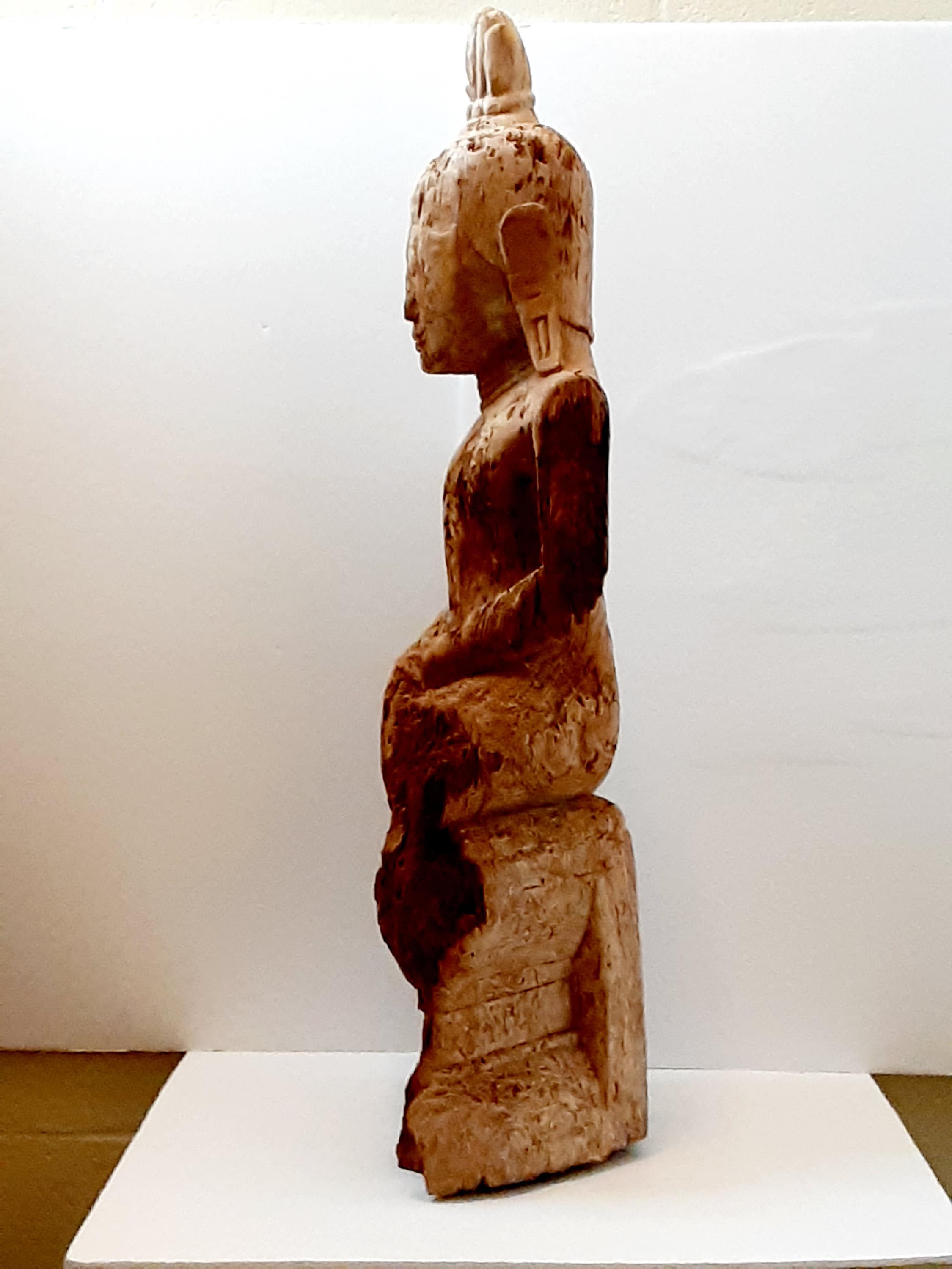 ヴィンテージの美しい非常に大きな古いタイの木製仏像、29インチ x 11