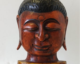 Beautiful Buddha Head Wood Sculpture,14"x7"x5",Decorative