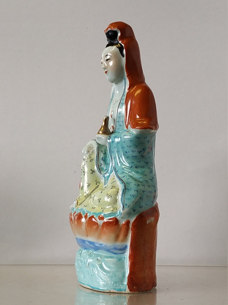 Vintage Chinese Quan Yin Buddha Porcelain Statue With Mark,10.5x4.5x3