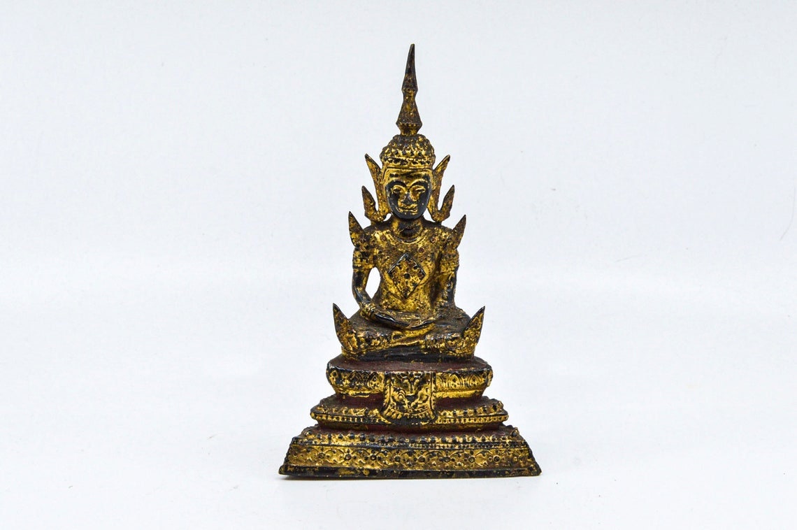 Antique 1900's Rattanakosin Gold Covered Buddha Statue ,6.5",Collectors