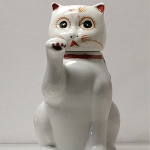 Vintage Porcelin Maneki Neko Fortune Cat Tea Jar,6.75&quot;x6.5&quot;,Good Condition