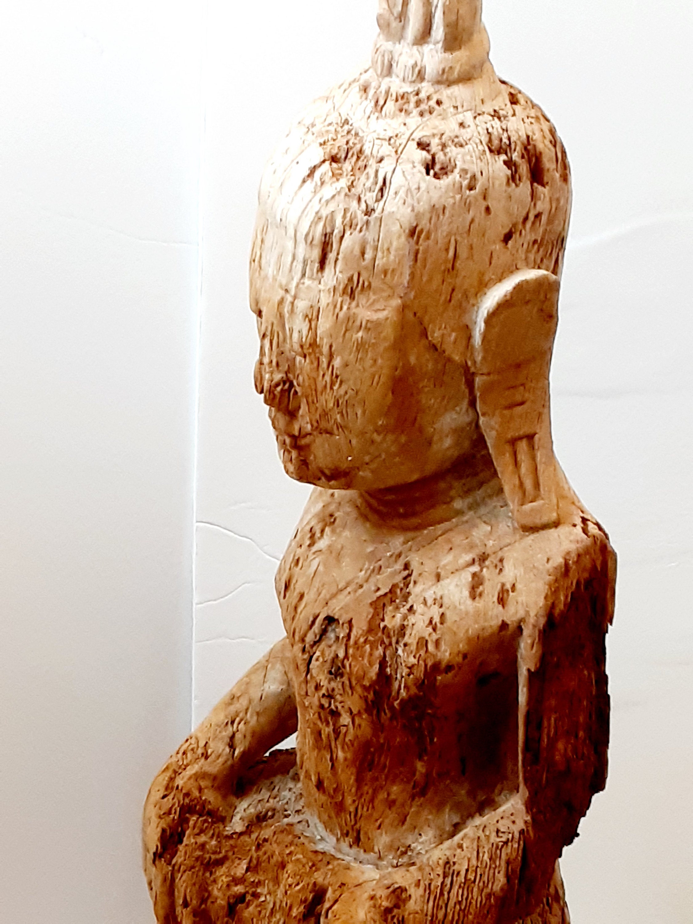 ヴィンテージの美しい非常に大きな古いタイの木製仏像、29インチ x 11