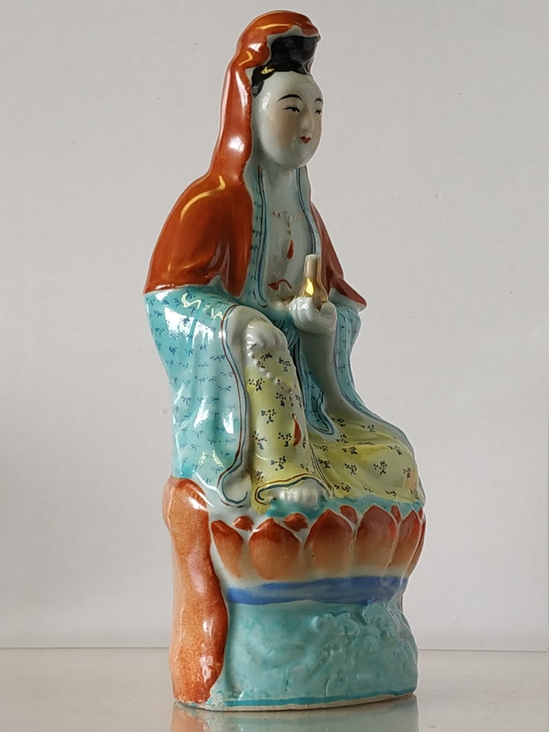 Vintage Chinese Quan Yin Buddha Porcelain Statue With Mark,10.5x4.5x3