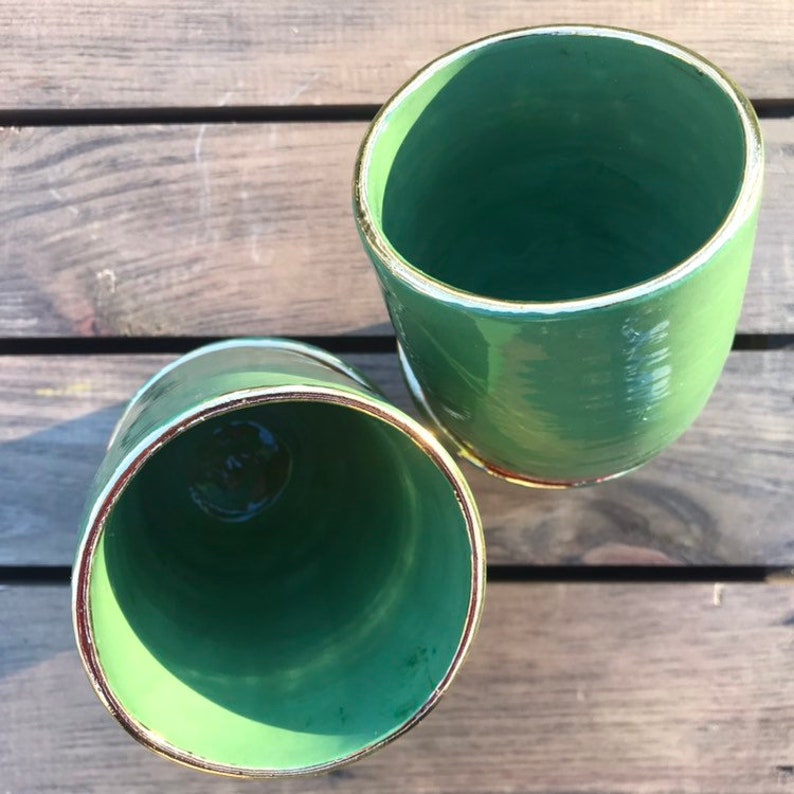 Green and Gold Handleless Ceramic Coffee Mug Tumblers Set of Etsy