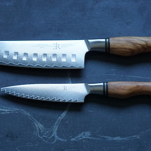 Ryda knives ST650 knife set. Include Santoku & utility knife. With olive wood handle.