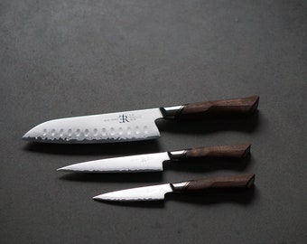 Santoku, Gebrauchs- und Nähmesser Ryda Knives A-30 damascus set