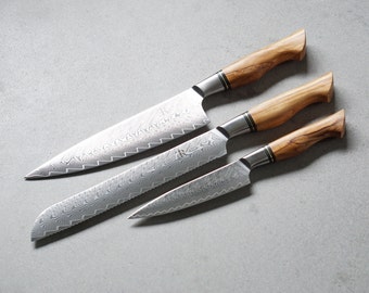 Koch, Brot & Allzweckmesser Ryda Knives ST650 Damast Serie 3er Set