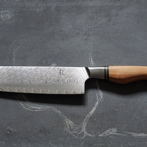 Ryda Knives ST650 Nakiri Knife. 7 inch with olive wood handle.